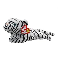 TY Beanie Babies Blizzard the White Tiger Stuffed Animal Plush Toy - 8 inches long - Black and White Stripes
