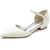 Womens Lace Wedding Flats For Bride White Low Heels Pumps Dress Party Job Pointed Toe Ankle Strap