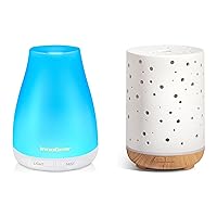InnoGear 100ml Diffuser & 150ml Ceramic Diffuser Stone Oil Diffuser with Circular Engravings, Cool Mist Humidifier with 7 Colors Lights 2 Mist Mode Waterless Auto-Off for Home Office