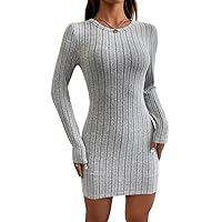Dresses for Women - Solid Ribbed Knit Bodycon Dress