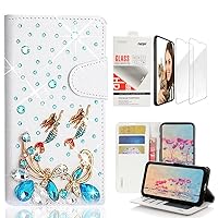 STENES Bling Wallet Phone Case Compatible with Samsung Galaxy A14 5G - Stylish - 3D Handmade Butterfly Mermaid Design Leather Cover with Screen Protector [2 Pack] - Light Blue