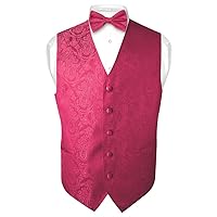 Men's Paisley Design Dress Vest & Bow Tie HOT PINK FUCHSIA Color BOWTie Set