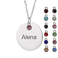 Custom Name Necklace with Birthstone Engraved Disc Monogram Initial