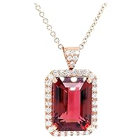 Red Tourmaline Emerald Cut 30.75 carats with 1.80 cts Diamond Necklace 18K Gold