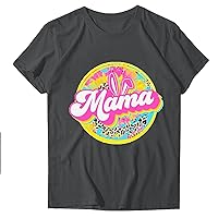 Mother's Day Shirts Women Funny Rabbit Ear Graphic T-Shirt Mama Letter Summer Casual Short Sleeve Crewneck Tops