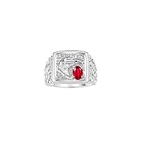 Rylos Men's 14K White Gold Lucky Nugget Horse Head Ring with 6X4MM Oval Gemstone and Sparkling Diamond Accent - Birthstone Elegance for Men, Available in Sizes 8-13