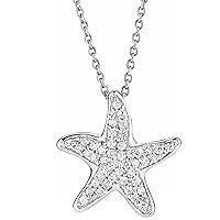 0.15 Ct Round Cut Created White Diamond Starfish Pendant Necklace 14k White Gold Plated 925 Sterling Silver