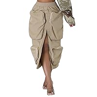 SHINFY Camo Cargo Skirts for Women High Waisted Button Down Split Pencil Skirts with Pockets