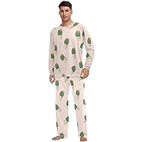 ALAZA Cute Cactus Heart Pajama Set for Men Women,Long Sleeve Top & Bottom Sleepwear Set Soft Lounge Nightwear