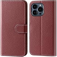 Wallet Case for iPhone 15Pro Max/15 Pro/15 Plus/15, Genuine Leather Card Slot Phone Cover Magnetic Flip All-Round Protection Case (Color : Red, Size : 15 Pro)