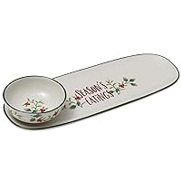 Pfaltzgraff Winterberry Season's Greetings Serving Tray with Dip Bowl, 2 Piece, Multicolored
