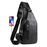 Seoky Rop Men Sling Bag Anti Theft Shoulder Bag Small Leather Crossbody Sling Backpack with USB Charge Port