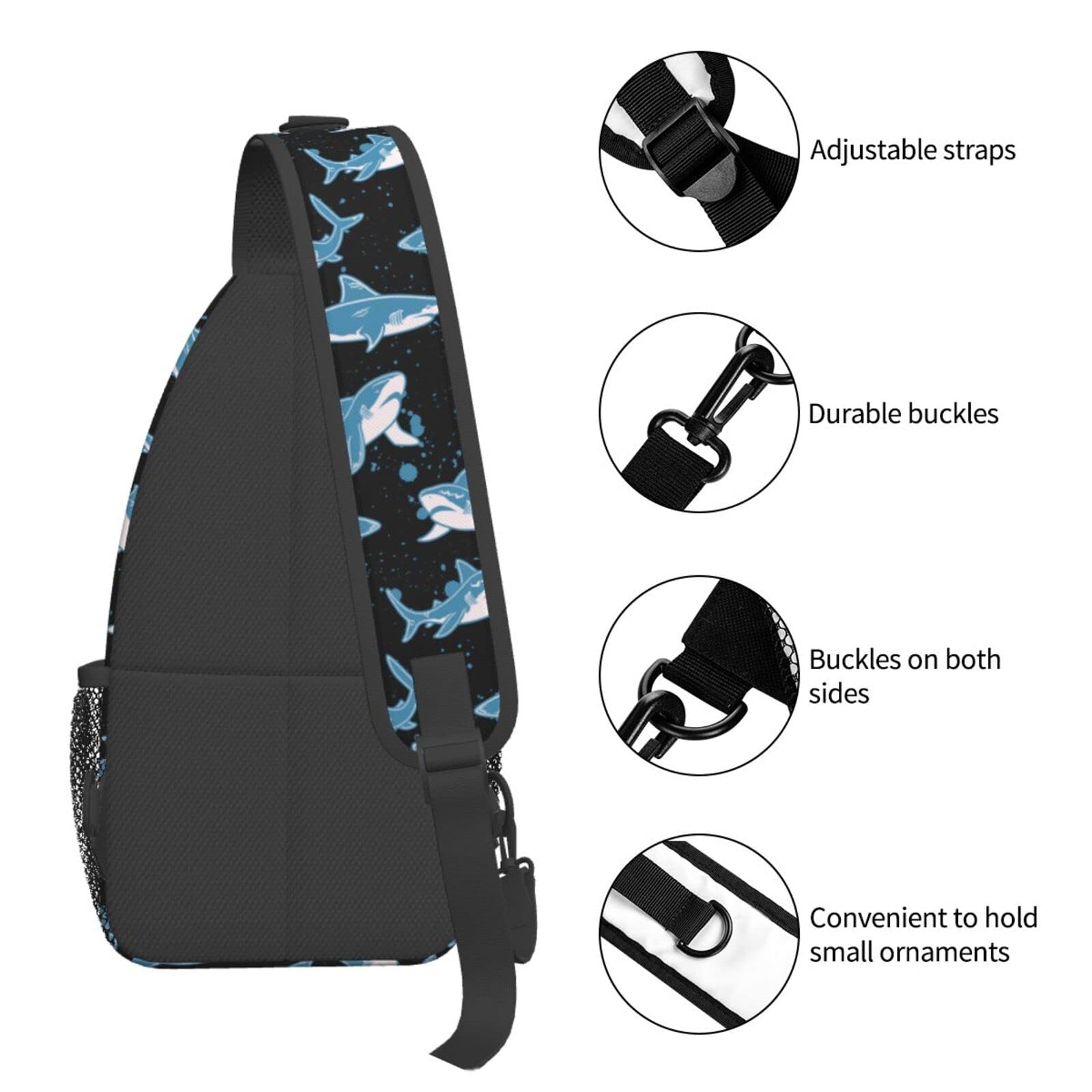 Yrebyou Shark Sling Bag for Women Men Crossbody Strap Backpack Lightweight Waterproof Travel Hiking Daypack Shoulder Bag
