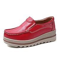 Women Slip-on Platform Loafers Casual Comfortable Loafer Shoes Women Heightening Thick Sole Shoes Brown Red Lace Up
