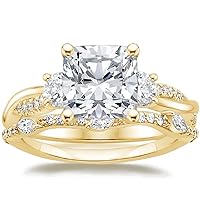 Petite Twisted Vine Moissanite Diamond Ring Set, 3 CT Cushion Moissanite Engagement Ring Set, Wedding Ring Set, Bridal Ring, Best Rings for Women