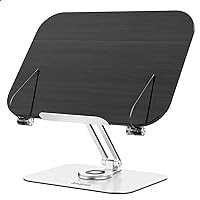 Book Holder Stand for Reading Hands Free, Adjustable Cookbook Large Document Holders for Desk with 360° Rotating Base & Page Clips, Foldable Desktop Ricer for Kids,Computer,Recipe,Textbook