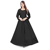 Indian Women Silk Dress Embroidered Tunic Ethnic Party Wear Causal Frock Suit Bohemian Maxi Dress Black (7XL)