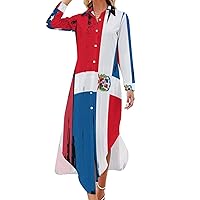 USA Dominican Republic Women's Shirt Dress Long Sleeve Button Down Shirts Dress Casual Loose Maxi Dresses