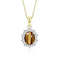 Rylos Princess Diana Inspired Necklace: Gemstone & Diamond Yellow Gold Plated Silver Pendant, 18 Chain, 9X7MM Birthstone, Women's Jewelry