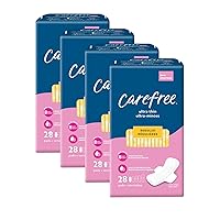 Carefree Ultra Thin Pads for Women, Regular Pads With Wings, 112ct (4 Packs of 28ct) | Carefree Pads, Feminine Care, Period Pads & Postpartum Pads | 112ct (4 Packs of 28ct)