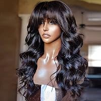 Body Wave Brazilian Remy Human Hair Scalp Top Full Machine Made Wig With Bangs For Black Women Wavy Fringe-14inch 150% Density