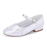 ERIJUNOR White Communion Shoes Comfortable Flower Girls Children Shoes Dyeable Satin