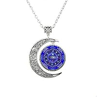 Zodiac Wicca Necklace Pendant, Pentagram Wiccan Vintage Moon Necklace, Men Jewelry Women Gift