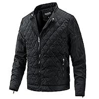Flygo Men's Bomber Jacket Winter Warm Diamond Quilted Padded Coats with Zip Pockets