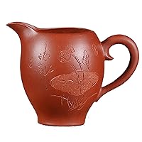 Purple Clay Pottery Cha Hai, Gong/Kung Fu Tea Gong Dao Bei for Milk Sharing Pitcher or Tea Fairness Cup L-H-CH6 (5.75 Oz / 170 ml - Lotus flower)
