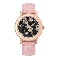 Cute Pug Puppies Classic Watches for Women Funny Graphic Pink Girls Watch Easy to Read