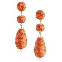 Boho Raffia Earrings for Women Girls - Statement Round Raffia Rattan Drop Earrings - Trendy Summer Beach Vacation Jewelry Gifts