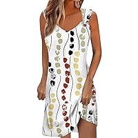 Casual Dresses for Women Summer, Spring V Neck Ruffle Sleeveless Fit and Flare Knee Length Boho Beach Vacation Dresses Ladies Plus Size Petite Dresses 2024 Casual Tshirt (XXL, Yellow)