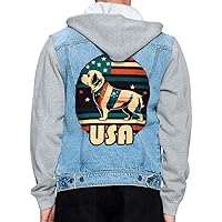 USA Dog Men's Denim Jacket - Patriotic Art Jacket With Fleece Hoodie - Unique Jacket for Men