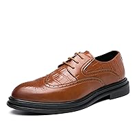 Men's PU Leather Oxford Wingtips Lace Up Pointed Toe Shoes Slip Resistant Dress