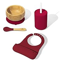 Avanchy Roll & Go Silicone Bibs + 5 oz. Mini Silicone Baby Cup With Straw + Bamboo Suction Baby Bowl