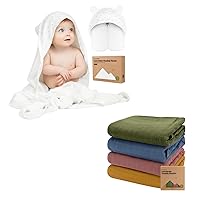Baby Hooded Towel and 4-Pack Muslin Swaddle Blankets for Baby Boys, Girls - Bamboo Viscose Baby Towel Organic Baby Blankets, Newborn Receiving Blanket