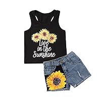 Toddler Baby Girl Sleeveless Shirt Top+Denim Jeans Shorts Sunflower Summer Outfits Clothes Set 2 Pcs