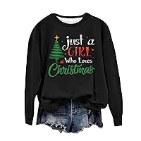 Women's Tops Dressy Casual Fashion Christmas Printing Long Sleeve O-Neck Pullover Top Blouse, S-3XL