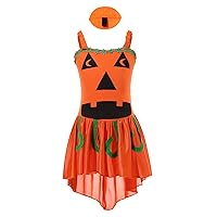 TiaoBug Kids Girls Pumpkin Halloween Costume Sleeveless Pumpkin Ghost Tutu Dress with Headwear Cosplay Party Costume