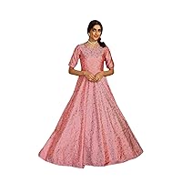 Baby Pink Stylish Trending Girl College Party wear Silk Flairy Anarkali Gown Foil Work Woman Indowestern Dress 2833