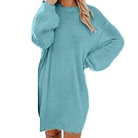 Women's Dresses Long Sleeve Sweatshirt Dress Casual Pullover Tunic Tops Loose Fit Crewneck Sweatshirts, S-3XL