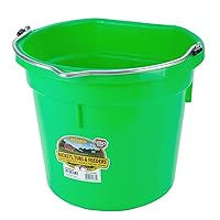Little Giant® Flat Back Plastic Animal Feed Bucket | Animal Feed Bucket with Metal Handle | Horse Feed & Water Bucket | 20 Quarts | Lime Green