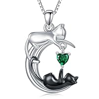 White Cat and Black Cat Moon Pendant Necklace Silver Cat Necklace Jewelry Gift for Women Girls