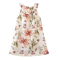 Girls Summer Hawaiian Dress Floral Halter Neck Cold Shoulder Sleeveless Beach Sundress 1-12 Years