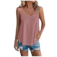 Womens Tank Tops Summer，Womens Eyelet Embroidery Spaghetti Strap Sleeveless Tunic Blouse Camisoles Boho Flowy Shirt