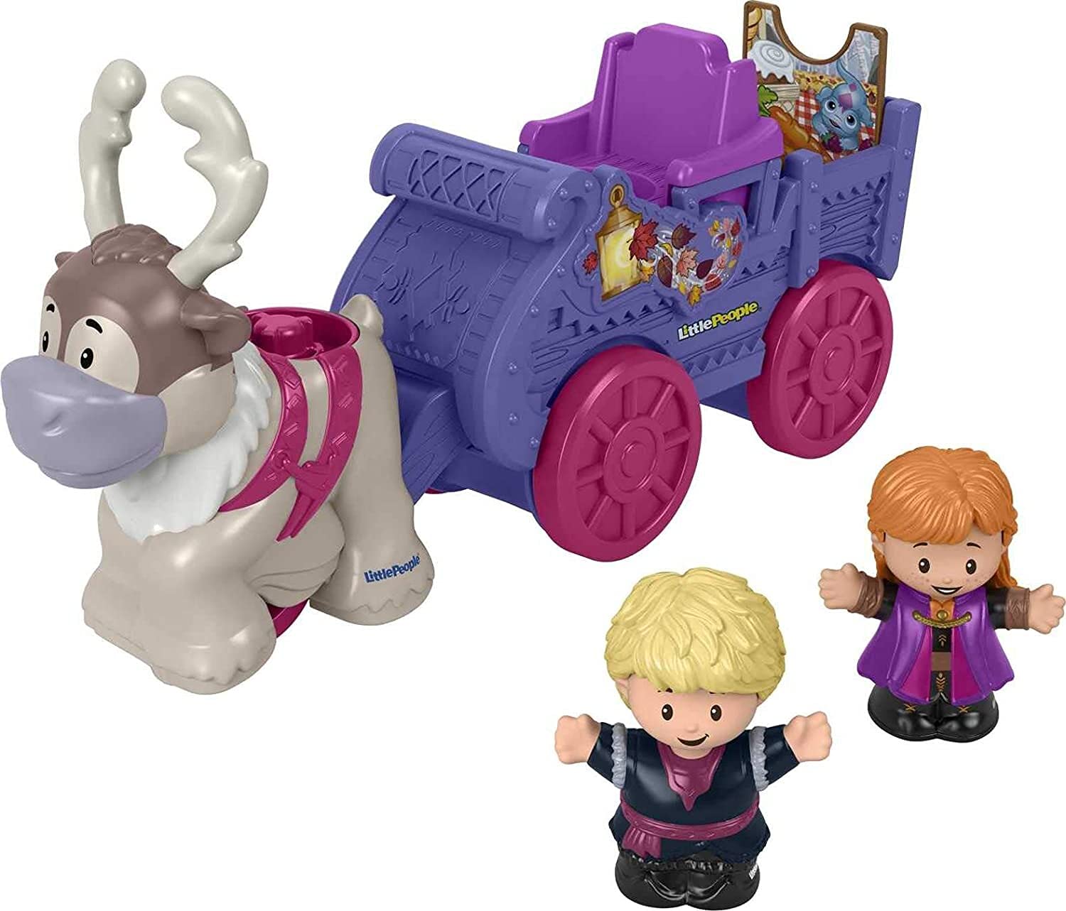 Fisher-Price Little People Disney Frozen 2 Anna & Kristoff's Wagon, Push-Along Vehicle with Character Figures for Toddlers and Preschool Kids
