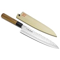 Yoshihiro VG-10 46 Layers Hammered Damascus Gyuto Japanese Chefs Knife (Octagonal Ambrosia Handle) (8.25