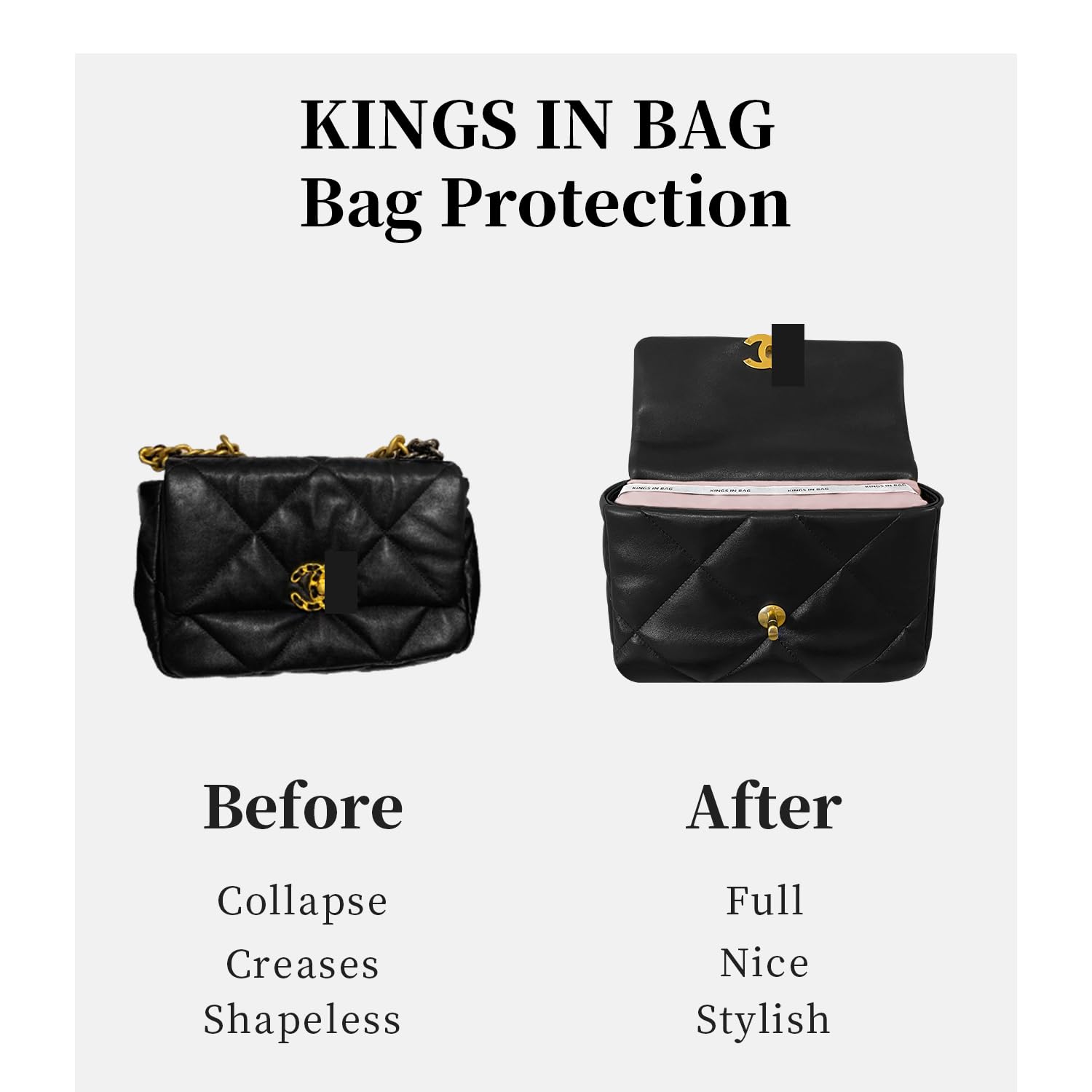 KINGS IN BAG Purse Shaper Insert for Luxury Bag Tote Handbag Shaper Pillow for ChanelCF Mini/Small/Medium/Jumbo/Maxi, Soft Silk Surface with Memory Foam Inner without Overfull (Cassis, CF Medium)
