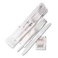General Supply 5KITMW Wrapped Cutlery Kit 6 1/4-Inch Fork/Knife/Napkin/Salt/Pepper White 500/Carton