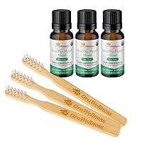 Nut Free Healthy Mouth Blend Organic Toothpaste Alternative, 3 Pack + BrushEco Bamboo Toothbrush with 3 Rows, 3 Pack, to Reduce Gum Disease, Promote Healthy Teeth and Gums